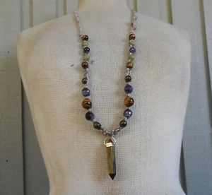 Tiger's Eye Double Terminated Adjustable Hemp Necklace Amethyst Jade Serpentine - Picture 1 of 8