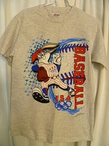BUGS BUNNY Olympics Baseball T-Shirt Adult Size M 38-40 USA Gray SS Vintage 1995 - Picture 1 of 5