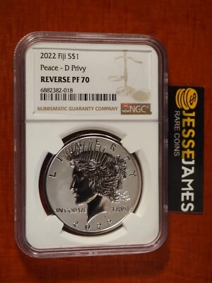 2022 $1 FIJI D PRIVY REVERSE PROOF SILVER PEACE DOLLAR NGC PF70 BROWN LABEL - Image 1 of 2