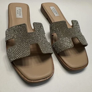 NEU Steve Madden Pantoletten Sandalen Hadyn Damen 6 M hellbraun beige Glitzer bequem edel - Bild 1 von 7