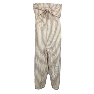 Macacão Abercrombie Fitch Feminino Tamanho P Marfim Bege Listrado Linho Capri Sem Alças - Imagem 1 de 4