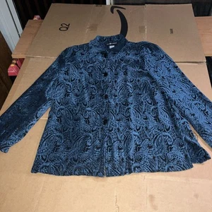 Sag Harbor Womens Size 12 Tapestry Shirt Blouse Jacket, Blue Black Paisley Print - Picture 1 of 11