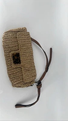 Jessica Simpson like Tan Straw Crossbody Bag Woven Shoulder Purse Faux Leather - Image 1 of 3