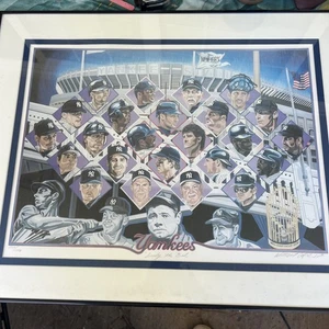 NY Yankees 1998 Champs L/Ed. Print Wm. Bill Lopa Framed Signed 27x21 Vintage - Picture 1 of 15