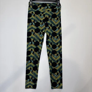 LULAROE Black Blue Yellow Minnie Ears Bow Print Leggings one size disney - Picture 1 of 4