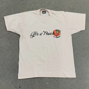 Vtg Life's a Peach Shirt Mens L Pink Atlanta Fruit Made USA 80s Deadstock Rare - Picture 1 of 7