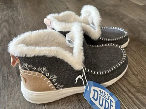Hey Dude Denny Damen-Wollimitat Lammfell bestickt Größe 8 neu mit Etikett grau - Bild 1 von 5