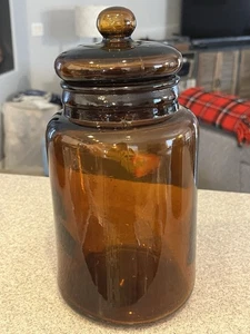 Vintage 70er Jahre Bernstein mundgeblasenes Glas Apothekerglas mit Deckel Xlnt - Bild 1 von 6