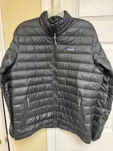 Patagonia Down Sweater Mens L Black Goose Puffer Jacket Full Zip Coat LESEN - Bild 1 von 24
