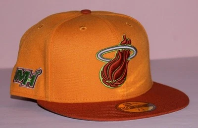 Chapéu ajustável 59Fifty New Era Miami Heat MH boné NBA GOLD RUST tamanho 7 5/8 *1F - Imagem 1 de 4