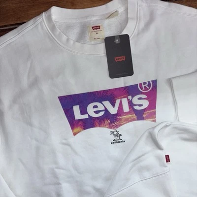 LEVI'S California Sudadera Para Hombre XL Blanca Palmera Puesta de Sol Cuello Redondo NUEVA Foto 1 de 4