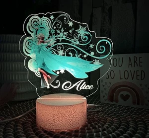 Personalized Elsa Disney  Birthday gift Table Lamp Acrylic Night Light Kid Decor - Picture 1 of 12