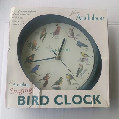 Reloj de Pared Pájaro Cantor Sociedad Nacional Audubon De Colección Marco Verde América del Norte Foto 1 de 4