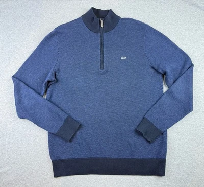 Vineyard Vines Hamilton Half Zip Cotton Wool Blend Knit Sweater Mens Sz M Blue - Image 1 of 4