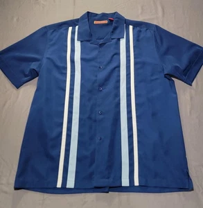 Havanera Shirt Mens XL Blue Striped Guayabera Bowling Vintage Style Camp Cuban - Picture 1 of 8