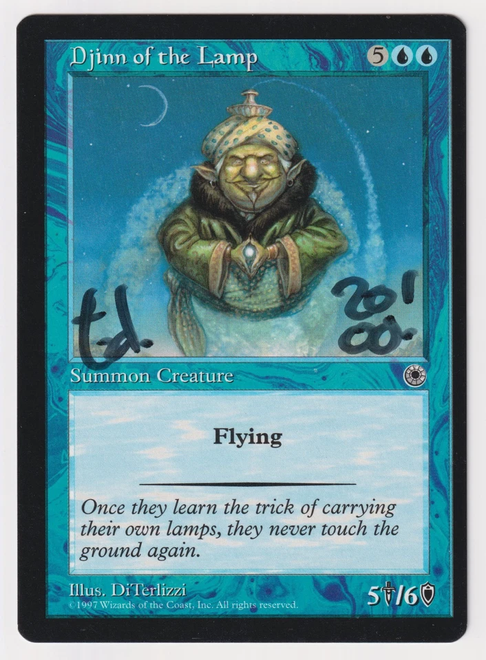 Miscut Signed Djinn of the Lamp HP Portal Artist DiTerlizzi Dated 2000 MTG Magic - Image 1 of 2