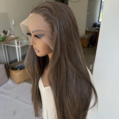 Synthetic Hair Heat Resistant Frontal Lace Wigs Long Straight Brown mix Blonde - Image 1 of 4