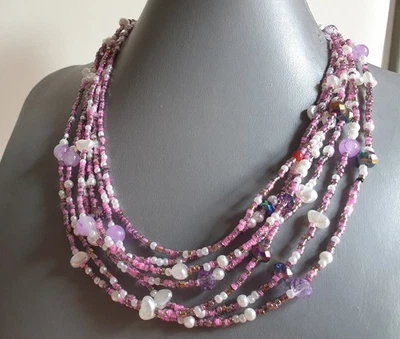 💎💎💎COLLANA DONNA PIETRE DURE VIOLA LILLA  MULTIFILO BOHO 💎💎💎 - Immagine 1 di 4
