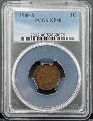 1908 S Indian Head PCGS XF 40, Low Mintage Semi Key Date - Image 1 of 4