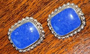 Pendientes ovalados azules con clip de plata esterlina 925 Southwest ¿Lapislázuli? - Imagen 1 de 6