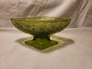 Vintage Indiana Glass - Diamond Shape Compote - Pineapple and Floral Green EUC - Picture 1 of 5