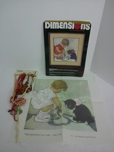 Dimensions Stamped Cross Stitch Kit 12x12 Cream for Kitty Open Kit - Picture 1 of 3