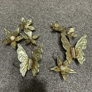 Vintage Wall Art Brass Copper Gold Metal Leaf Flowers Butterfly MCM - Picture 1 of 4