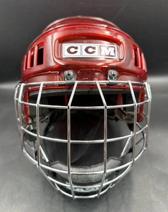 Casco de hockey CCM vintage adulto talla M-L rojo translúcido cromo jaula FM480 HK10 - Imagen 1 de 22
