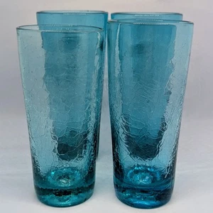 Vintage Bischoff No 8 Crackle Blue Teal Tumbler Cup Glasses - Picture 1 of 22
