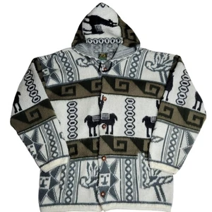 Ruminahui Woll Strickjacke Jacke mit Kapuze und Alpaka Muster Knopfverschluss Gr. XL - Bild 1 von 8