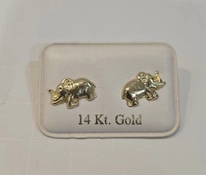14KT YELLOW GOLD  Elephant ~ POST PIERCED EARRINGS  - Picture 1 of 3