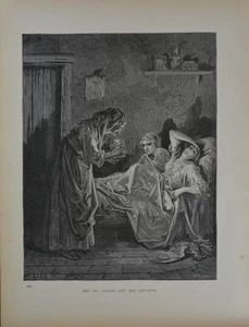 Antique Gustave Dore Art Print Old Woman and Her Servants Original 1880 - Picture 1 of 9