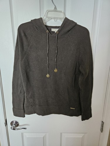 Felpa con cappuccio pullover Michael Kors donna verde scuro LS maglia waffle usata in ottime condizioni grande