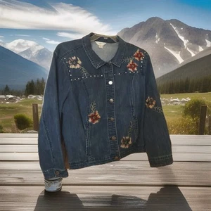 dark denim plus size blue jean jacket 2X  studded & embroidery western cowgirl - Picture 1 of 8