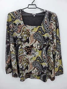 Top Avenue para mujer Plus 30 32 negro marrón cachemir artístico cuello cuadrado manga larga - Imagen 1 de 8