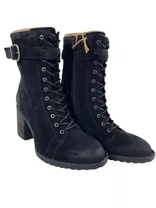 Born Womens Cass Leather Block Heel Lace Up Black Suede Boots Size 9 NIB $200 - Picture 1 of 11