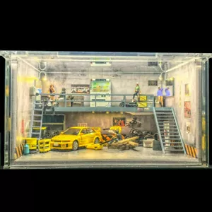 1:64 Car Model Diorama Parking Scenery USB Display DIY Scene Double Deck Garage - Picture 1 of 10