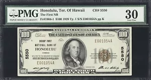 1929 $100 First National Bank Honolulu , Hawaii PMG 30 - Picture 1 of 3