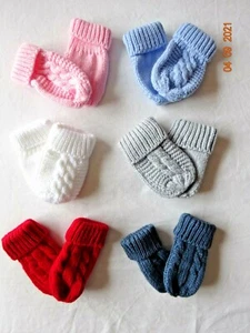 KNITTED CABLE MITTENS KNIT MITS INFANT BABY BOYS GIRLS WARM GLOVES  0-12 MONTHS - Picture 1 of 11