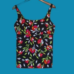 NUOVO costume da bagno Lands End Tankini top nero cremisi floreale ferretto reggiseno 16 - Foto 1 di 6