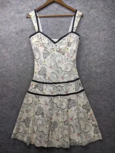 Vestido Nicole Miller Colección Mujer 8 Crema Negro Mezcla de Seda Línea A Mini - Imagen 1 de 14