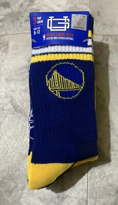 Golden St Warriors 3 Pair Men's Crew Sock Shoe Size 6-12 Ultra Game Icer Brands - Image 1 of 4