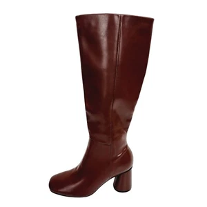 Braune kniehohe Lederstiefel mit Absatz seitlicher Reißverschluss Blockabsatz Gr. 8,5 neu - Bild 1 von 11