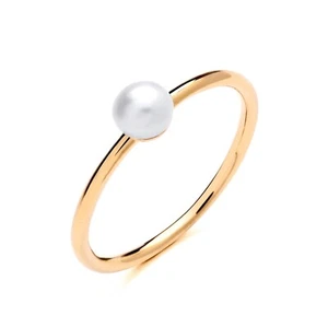 9ct Yellow Gold on Silver Freshwater Pearl 5mm Single Stone Solitaire Ring K-S - Picture 1 of 6