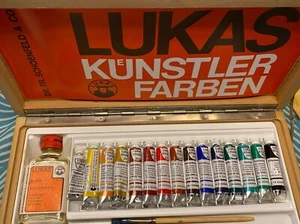 * LUKAS KÜNSTLERFARBEN 12 ÖLFARBEN SET ÖL HOLZKASTEN VINTAGE ORIGINAL - Bild 1 von 5