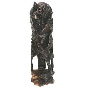 A large antique Chinese silver inlaid hardwood carved Warrior Figurine C.19thC - Picture 1 of 17
