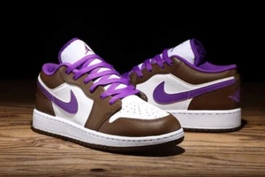 Air Jordan 1 Low Retro Purple Mocha Gym Shoes Wild Berry 553558-215 Mens Size 9 - Picture 1 of 24