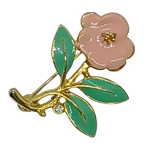 Spilla fiore smaltato rosa vintage anni 50 spilla sparsa tono oro strass - Foto 1 di 13