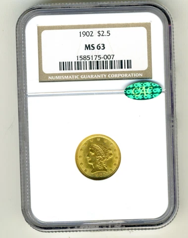 1902 LIBERTY HEAD QUARTER EAGLE $2.5 GOLD NGC MS63 CAC Cover