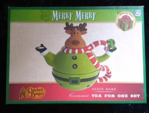 Taza de té de renos de cerámica barril de galletas Merry Merry para uno *Ver chip en la foto - Imagen 1 de 8